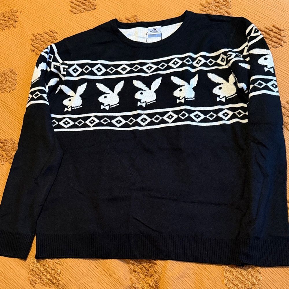 PLAYBOY Black and White Crewneck Sweater